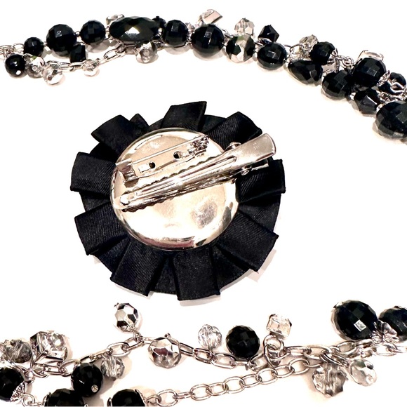 WHITE HOUSE BLACK MARKET Black Bead Pearl & Crystal Necklace w Removable Broach - Picture 4 of 12